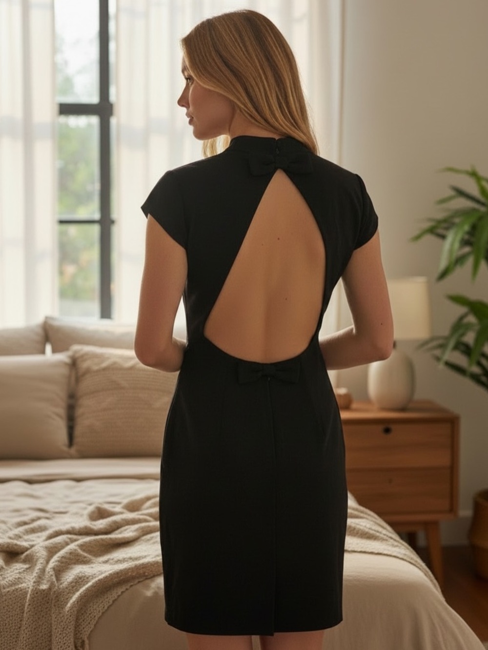 Ann Taylor Studio Black Open-Back Bow Dress Vintage “LITTLE BLACK DRESS” Size 4